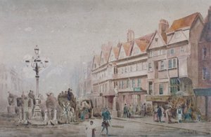 Uitzicht naar het oosten langs de zuidkant van Holborn en Stable Inn, Londen, 1860 door W Allen
