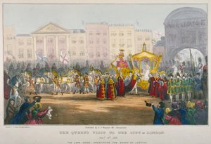 Uitzicht op Temple Bar tijdens het bezoek van koningin Victoria aan de City of London in 1837