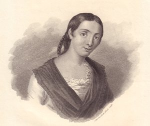Portret van Italiaanse schrijfster Giustina Renier Michiel (1755-1832), kopergravure door John Ward Dunsmore