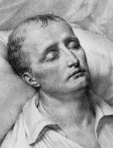 Portret van Napoleon Bonaparte (1769-1821) op zijn sterfbed, lithografie door John Ward Dunsmore
