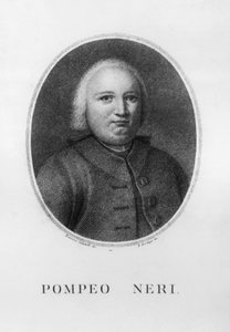 Portret van Pompeo Neri (1706-1776), Italiaanse jurist en politicus, ets door Benedetto Bordiga naar tekening van Francesco Sabatelli