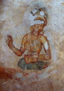 Sri Lanka, Fresco van meisjes in het Sigiriya archeologisch complex (UNESCO Werelderfgoedlijst)