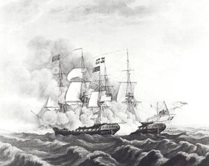 USS Constitution en HMS Guerriere door John Ward Dunsmore
