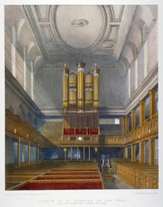 Interieur, kijkend naar het westen, Kerk van St Dunstan in het Westen, Fleet Street, City of London, 1829 door W Ganci