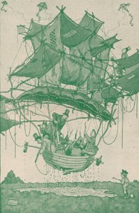 Een vroeg type watervliegtuig maakt een proefvlucht vanaf Hampstead Ponds, ca. 1918 door William Heath Robinson