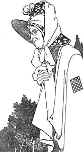 Ze droeg een grote hoed, met de mooiste bloemen erop, ca. 1930 door William Heath Robinson