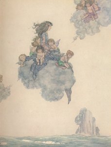 Met de rest van haar kinderen van de lucht, zweefde hoog boven de roze wolk door William Heath Robinson