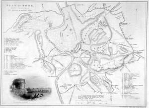 Rome, Italië: Vergelijkende Kaart van Oude en Moderne Sites, c.1850