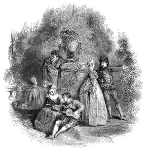 Scène uit Watteau in 1644, 1844 door W. J. Linton