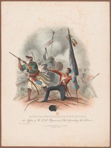 Slag bij Ferozeshah, 21 en 22 december 1845. Een officier van het 9e regiment verdedigt zijn kleuren door W. Kohler