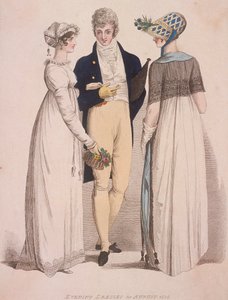 Twee vrouwen en een man in avondkleding, 1808