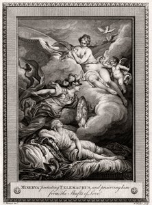 Minerva beschermt Telemachus en behoedt hem voor de pijlen van de liefde, 1775 door W. Walker