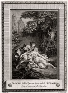 Procris gedood door een pijl die Cephalus door het struikgewas schoot door W. Walker