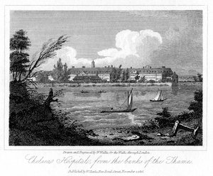 Chelsea Hospital, vanaf de oevers van de Theems, Londen, 1816 door W. Wallis