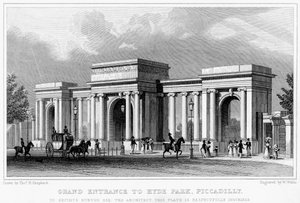 Grote ingang naar Hyde Park, Piccadilly, Westminster, Londen, 19e eeuw