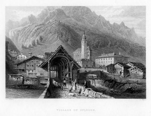 Dorp Splugen, Zwitserland, 1834