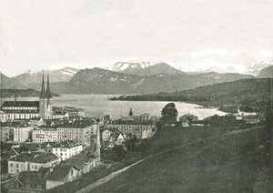 Uitzicht op Luzern en zijn bergen, Zwitserland, 1895