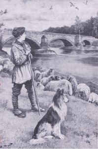 Het zicht op de oude Romeinse brug bij Musselburgh prikkelt de verbeelding van John Rennie de herdersjongen, uit Mijn Tijdschrift, pub.1922