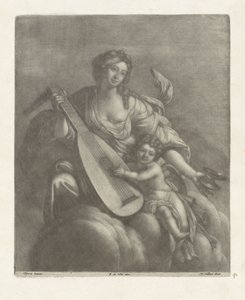 Hebe en Amor op een wolk door Wallerant Vaillant