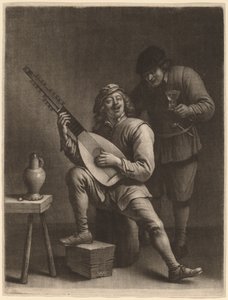 De luitspeler en de drinker door Wallerant Vaillant after David Teniers the Younger