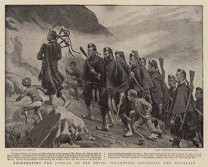 Het jubileum vieren op Ben Nevis, vrijwilligers beklimmen de berg door Walter Charles Horsley