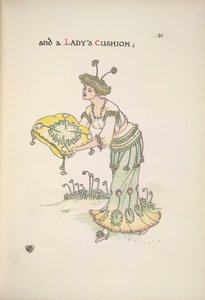 Een dame die een kussen vasthoudt door Walter Crane
