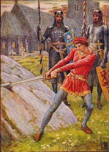 Arthur trekt het zwaard uit de steen door Walter Crane