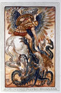 Bellerophon doodt de Chimaera, ca. 1900 (illustratie) door Walter Crane
