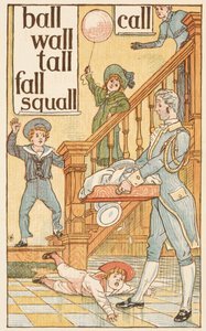 Rijmwoorden eindigend op de letter L. Kinderen en een butler. De Gouden primer. door Walter Crane