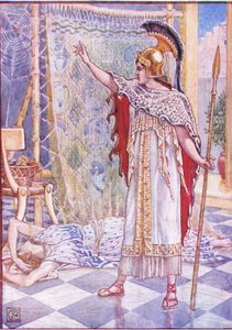 Ze veranderde haar in een spin, illustratie uit Het Verhaal van Griekenland, 1930s door Walter Crane