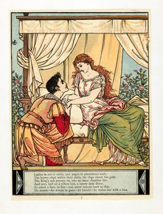 De prins wekt schoonheid, uit Het Blauwe Baard Prentenboek, pub. 1879 kleur lithografie, 1879