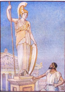 Het beeld van de godin was kolossaal, illustratie uit The Story of Greece, 1930s