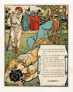 De reus breekt zijn nek, uit Het Blauwbaard Prentenboek, pub. 1879 kleur lithografie, 1879