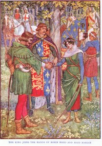 De koning verbindt de handen van Robin Hood en Maid Marian, c.1920 door Walter Crane