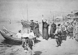 De landing van St. Franciscus Xaverius in Kagoshima door Walter Frederick Roofe Tyndale