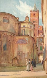 De Romaanse kerk in Albenga, ca. 1910, 1912 door Walter Frederick Roofe Tyndale