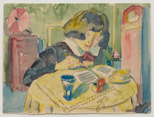 Frau beim Schreiben (Sonia Gramatté) door Walter Gramatte