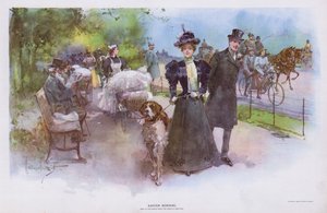 Paasmorgen: vrouw die wandelt met haar huisdierhond door Walter Granville Smith