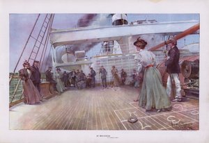 Midden op de oceaan: passagiers genieten van een potje shuffleboard aan boord van een schip door Walter Granville Smith