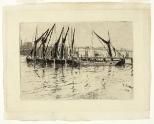 Lossen van kolenbarges (recto); Schets van een gebouw (verso)
