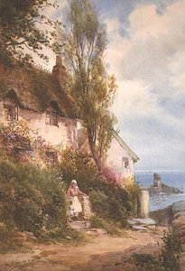 Huisje aan zee door Walter Henry Sweet