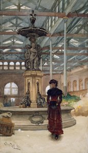 Oude markthal en fontein, Birmingham door Walter Langley