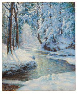 Beek in een besneeuwd landschap, begin 20e eeuw (olieverf op doek)