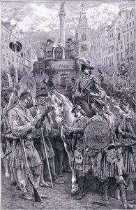 Uitroeping van de Oude Pretendent als koning James VIII bij het Edinburgh Cross door Walter Paget