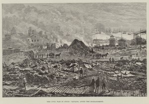 De burgeroorlog in Chili, Iquique, na het bombardement door Walter Paget