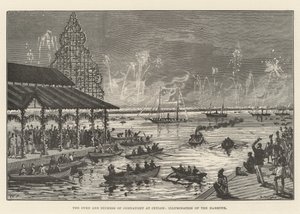 De hertog en hertogin van Connaught in Ceylon, verlichting van de haven