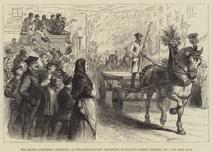 De George Stephenson-eeuwfeest in Newcastle-on-Tyne, processie van trekpaarden, wagens, enz. door Walter Paget
