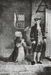 Elspeth en Lord Glenallan, illustratie voor Antiquair, historische roman door Walter Scott (1771-1832), gravure