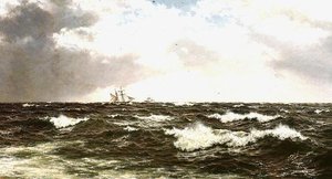 Zeegezicht met schepen in het midden van het kanaal