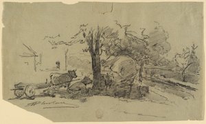 Een dorpsplein door Walter Shirlaw